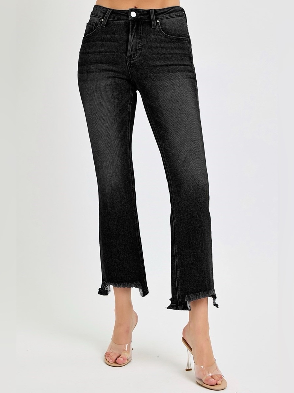 High-Rise Black Straight Crop Jeans - Women